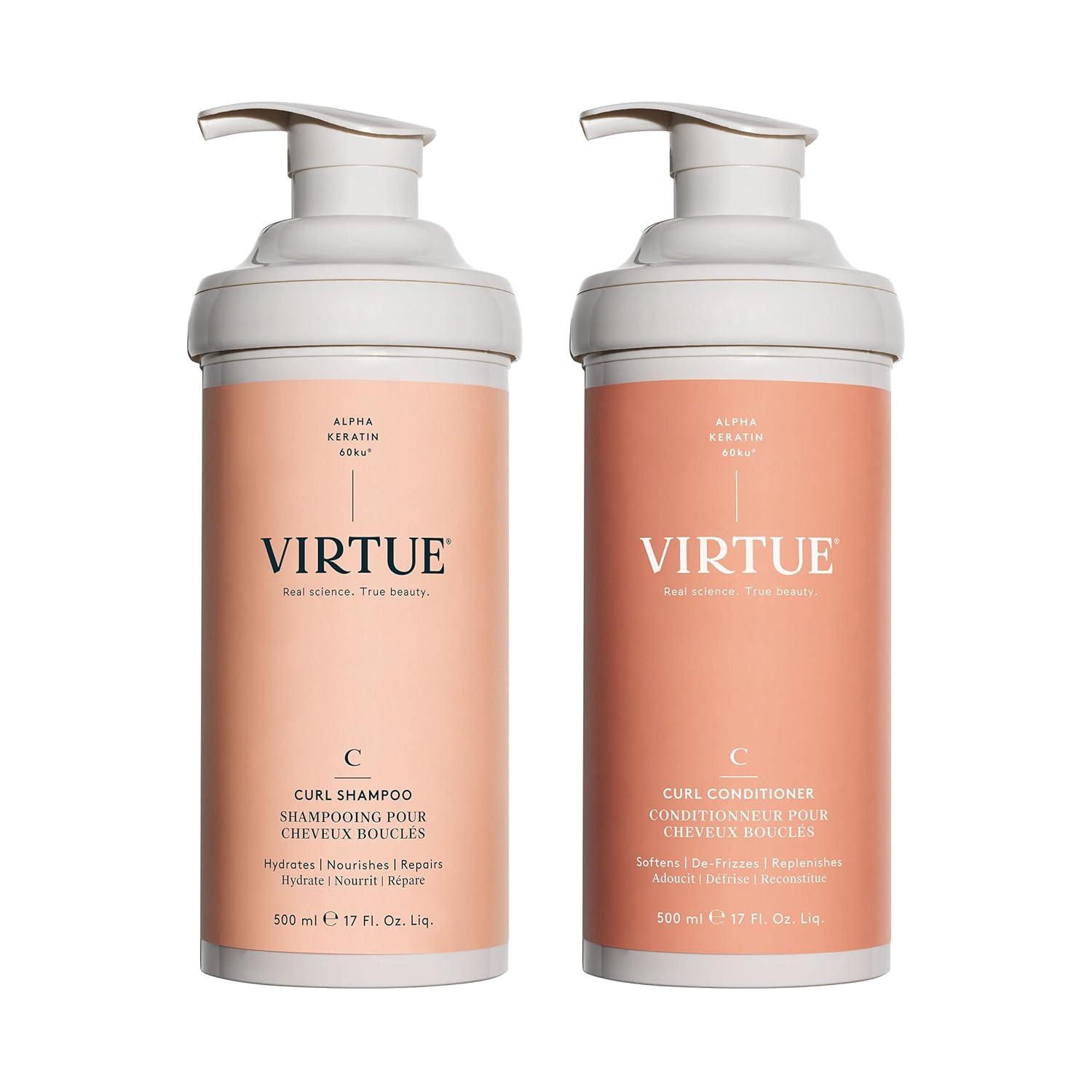 Virtue Curl Sulfate Free Shampoo And Conditioner Set With Jojoba Oil For Curly Hair With Frizz Control, Color Safe, 17 Fl Oz Each