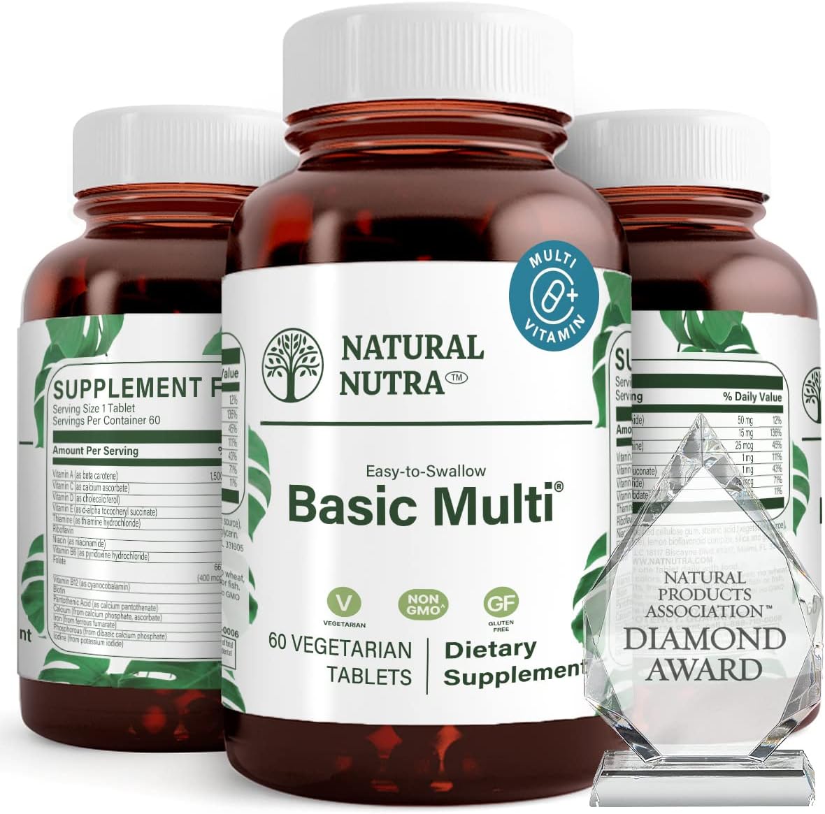 Natural Nutra Multivitamin And Mineral For Women And Men, One A Day Vitamin And Supplement, Vitamin B1, Calcium, Iron, Phosphorus, Vegetarian, Gluten-Free, 60 Easy To Swallow Tablets