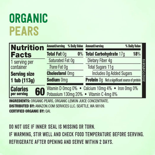 Amazon Brand - Mama Bear Organic Baby Food, Pears, Vegetarian, 4 Ounce (Pack Of 12)