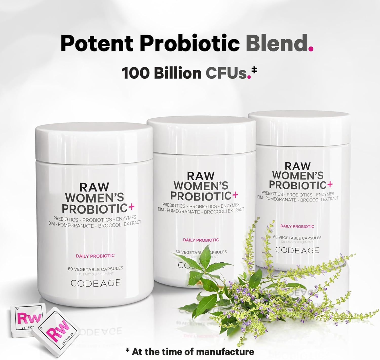 Codeage Raw Women’S Probiotic+ Supplement - 34 Probiotic Strains, 100 Billion Cfus, Digestive Enzymes, Prebiotic Blend, Dim, Herbal Extracts, Phytonutrients - Non-Gmo - 30 Capsules : Health & Household