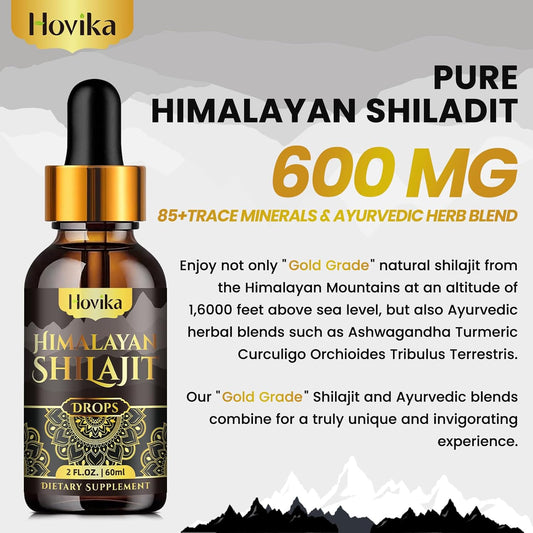 Himalayan Shilajit Resin Liquid Drops, Pure Organic Himalayan Shilajit Resin 600Mg With Ayurvedic Blend & 85+ Trace Minerals & Fulvic Acid For Brain Booster & Energy Immune Support, 2 Fl Oz