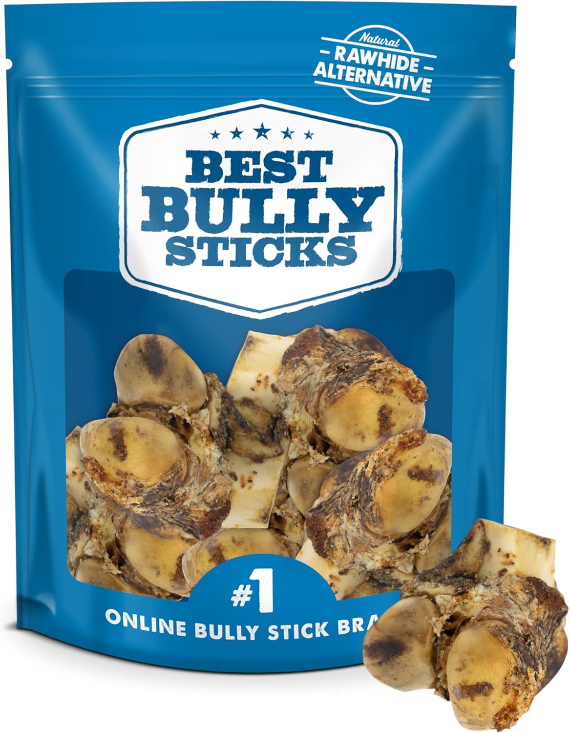 Best Bully Sticks All Natural Beef Knuckle Bones For Dogs - 5 Pack - Long Lasting Dog Bones For Aggressive Chewers