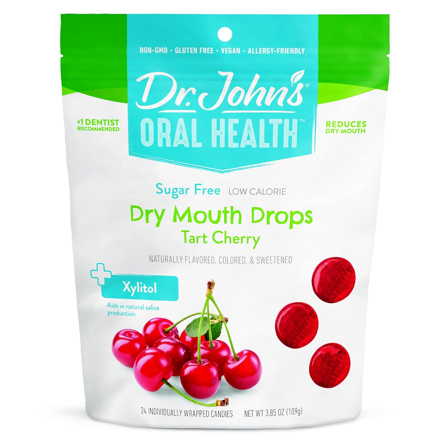 Dr. John’S Oral Health Sugar Free Candy, Healthy Dry Mouth Drops With Zero Sugar, Low Calorie Snacks, Keto Friendly Hard Candy Sweets, Tart Cherry, 24 Count, 3.85 Oz : Health & Household