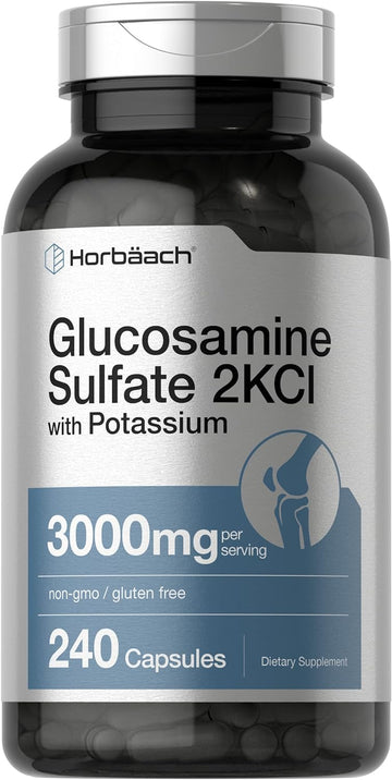 Horbäach Glucosamine Sulfate 2Kci With Potassium | 3000Mg | 240 Capsules | Non-Gmo And Gluten Free Supplement