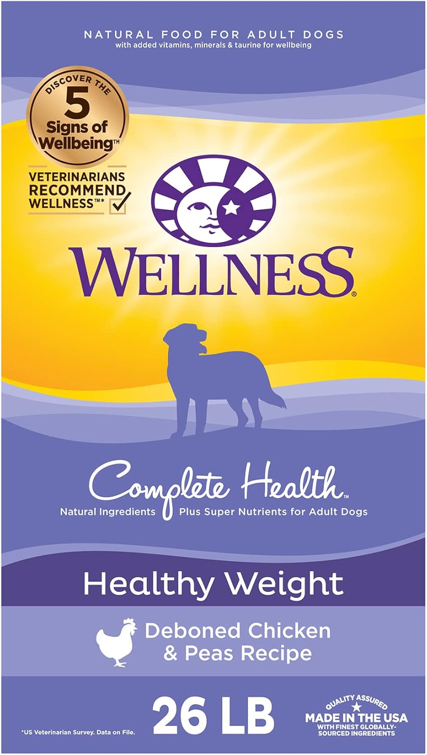 Wellness Complete Health Dry Dog Food With Grains, Natural Ingredients, Made In Usa With Real Meat, All Breeds, For Adult Dogs (Healthy Weight - Chicken & Potatoes, 26-Pound Bag)