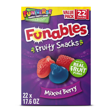 Funables Fruity Snacks, Mixed Berry, Flavored Snacks, Back To School Snack For Lunch, 0.8 Oz 22 Ct