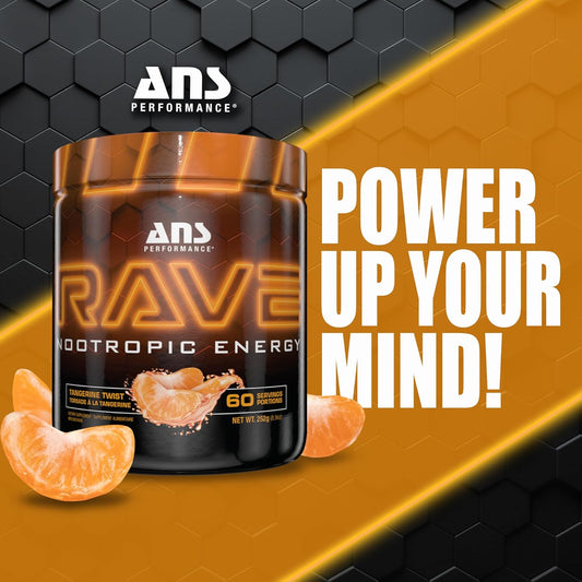 Rave (60 Servings, 8.9 Oz) – High Energy, No Crash Formula - Memory & Focus Supplement - Sugar-Free- Boost Mind-Body Neural Connections (Tangerine Twist)