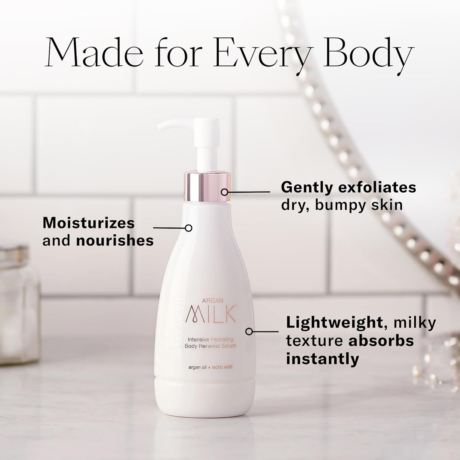 Josie Maran Argan Milk Body Serum - Nourishing Body Milk Enriched With Argan Oil To Deeply Hydrate Skin - Enriched With Pineapple Enzymes To Gently Exfoliate (13.4 Oz) : Beauty & Personal Care