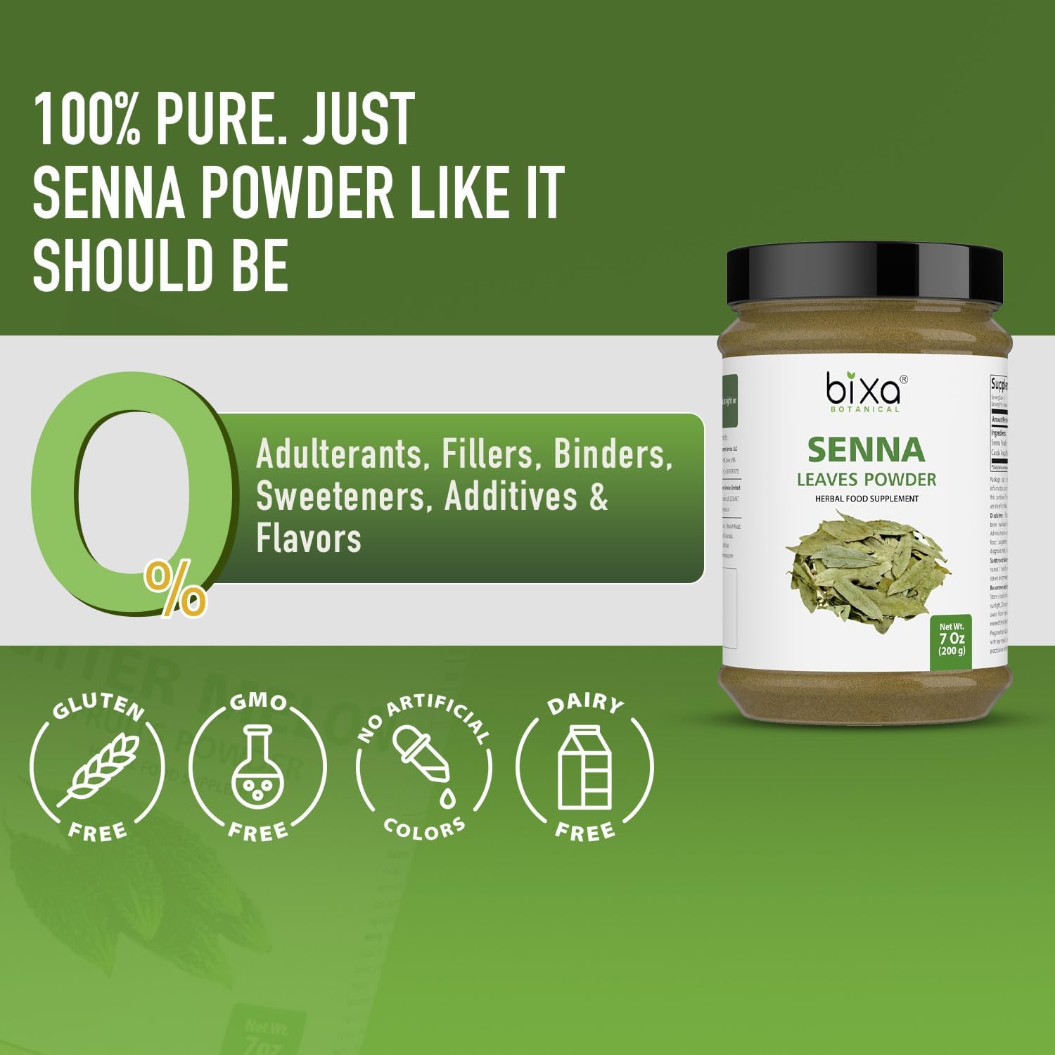 Bixa Botanical Senna Leaves Powder (Cassia Angustifolia), Ayurvedic Herbal Supplement To Support Digestive Function, Gluten Free, Non-Gmo, Steam Treated, Vegan, 100% Pure | 200G / 7Oz : Health & Household