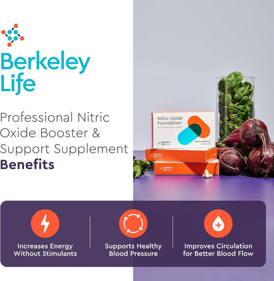 Berkeley Life Nitric Oxide Booster & Test Strips Starter Kit - 60 Capsules & 50 Test Strips - Nitric Oxide Supplements Helps Support Healthy Blood Pressure, Circulation & Cardiovascular Health