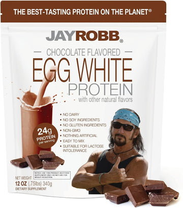 Jay Robb Chocolate Egg White Protein Powder, Low Carb, Keto, Vegetarian, Gluten Free, Lactose Free, No Sugar Added, No Fat, No Soy, Nothing Artificial, Non-GMO, Best-Tasting, (12 oz, Chocolate)