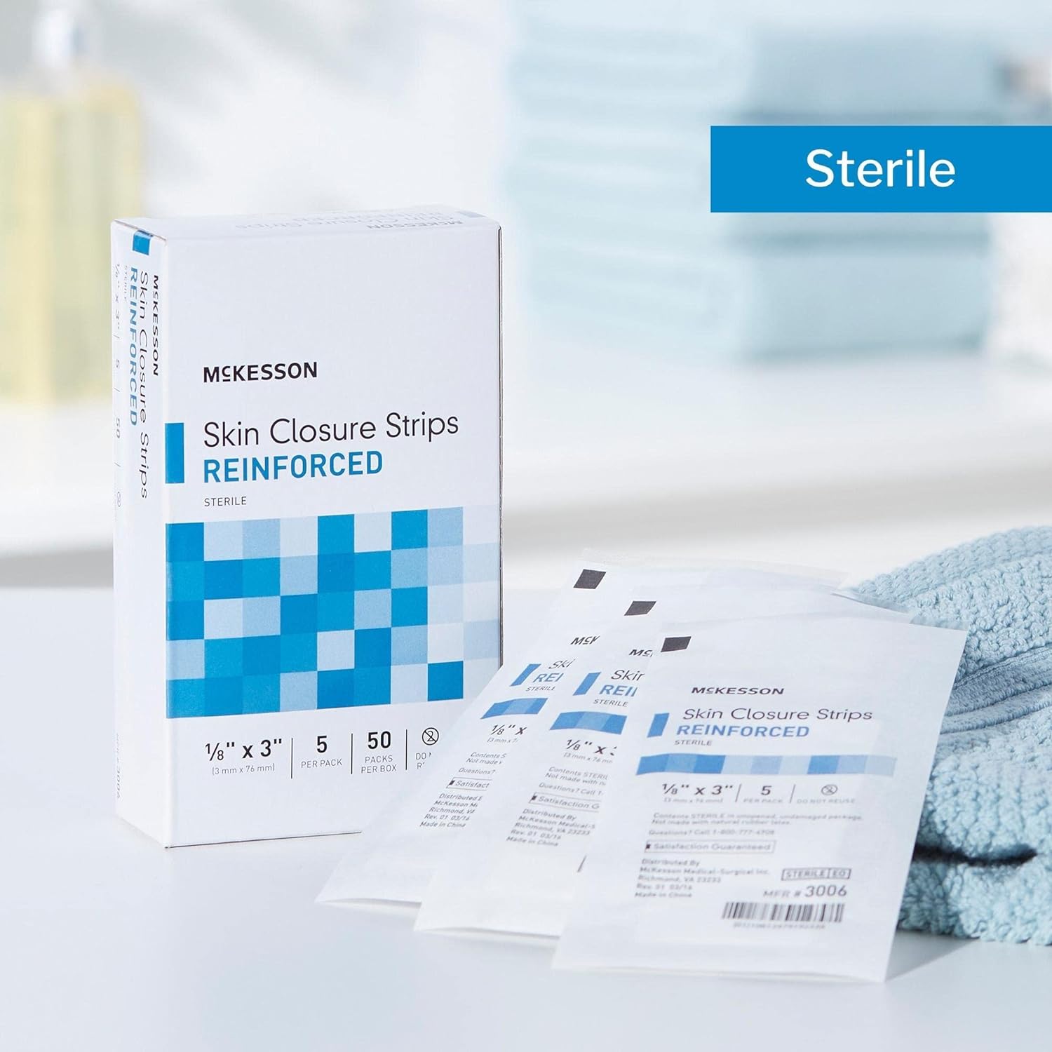 McKesson Skin Closure Strips, Sterile, Reinforced, 1/8 in x 3 in, 50 Count : Health & Household