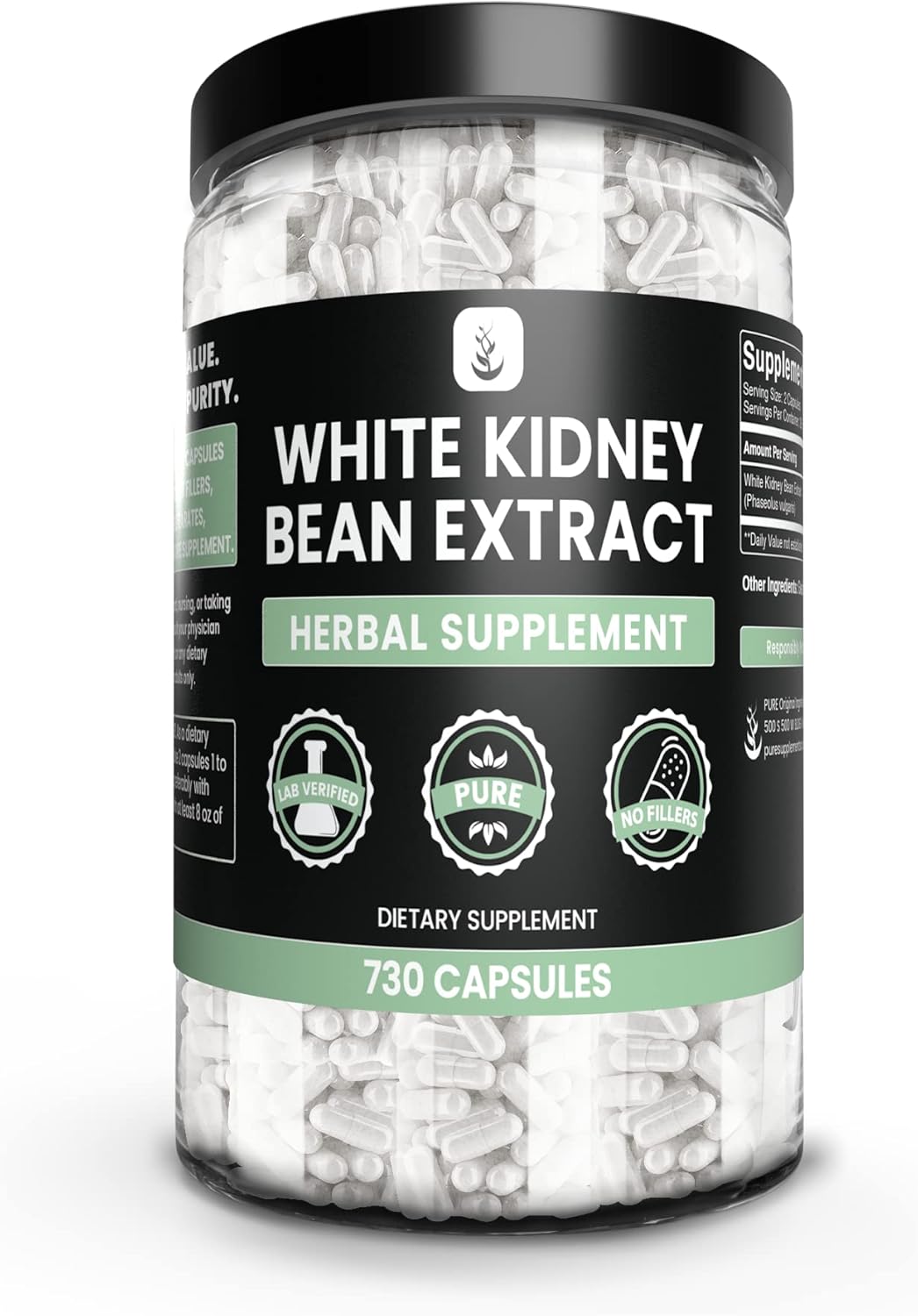 Pure Original Ingredients White Kidney Bean Extract (730 Capsules) No Magnesium Or Rice Fillers, Always Pure, Lab Verified