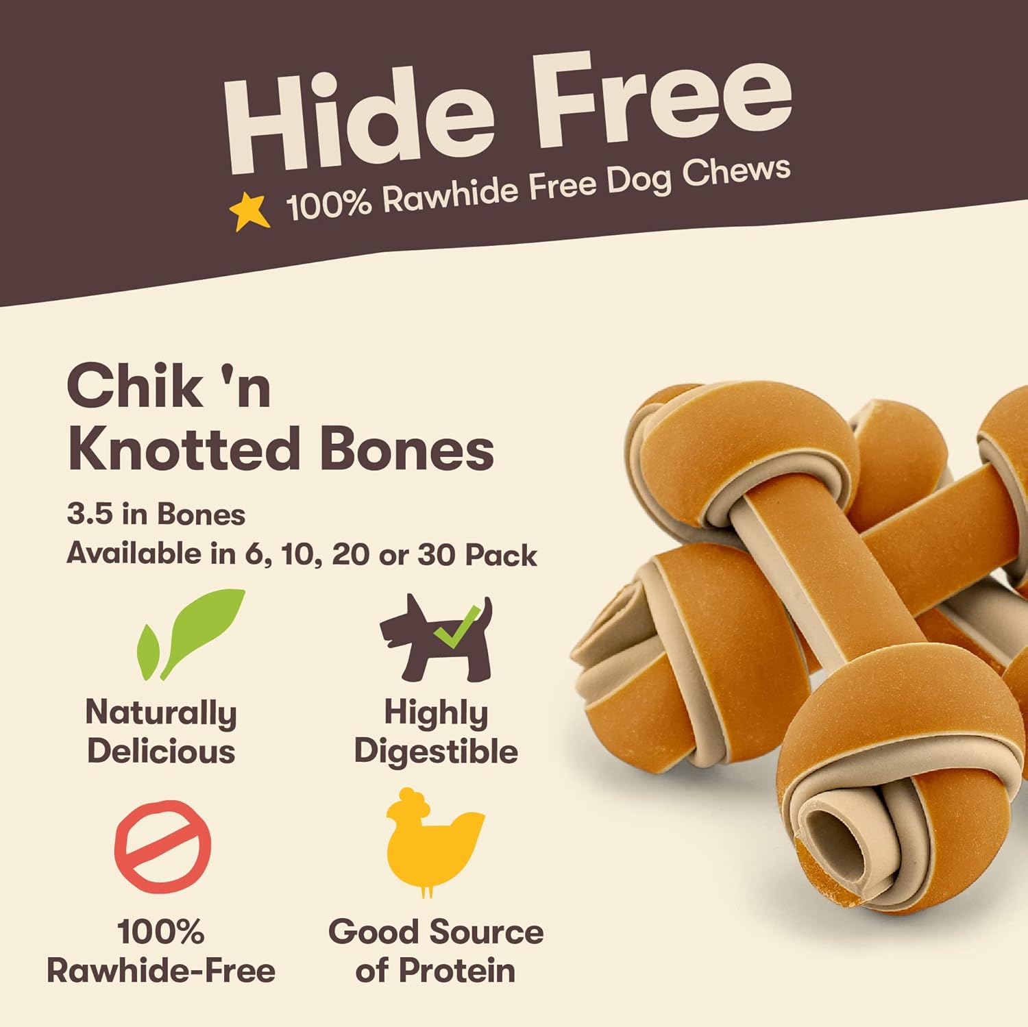 Pet 'n Shape Hide Free Chik 'n Knot Bones, 30 Count 14.25 oz - Rawhide Free Dog Treats - No Hide Alternative Chew Treat for All Life Stages : Pet Supplies