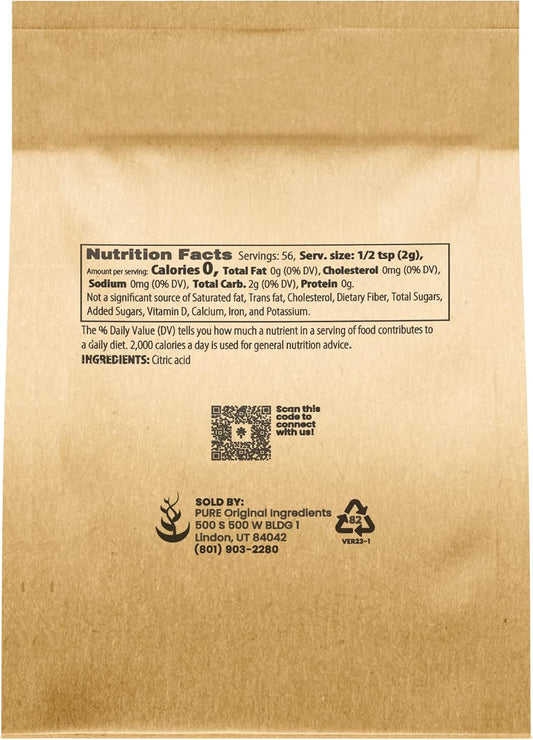 Pure Original Ingredients Citric Acid (4 Oz) Natural, Food Safe