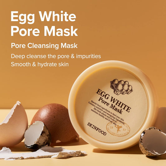 Skinfood Egg White Pore Mask 120G (4.23 Fl Oz), Clay Mask Pore Tightening Exfoliator, Sebum Absorption Hydra Exfoliant (4.23 Oz)