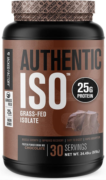 Jacked Factory Authentic Iso Grass Fed Whey Protein Isolate Powder - Low Carb, Non-Gmo Muscle Building Protein W/No Fillers, Post Workout Recovery, Chocolate