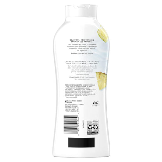 Olay Fresh Outlast Paraben Free Body Wash With Rejuvenating Notes Of Pineapple And Coconut Water, 22 Fl Oz, Pack Of 4