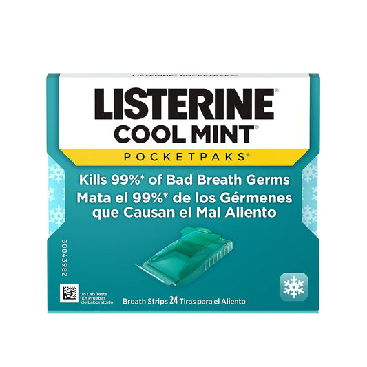 Listerine Cool Mint Pocketpaks Breath Strips Kills Bad Breath Germs, 24-Strip Pack (12 Pack)