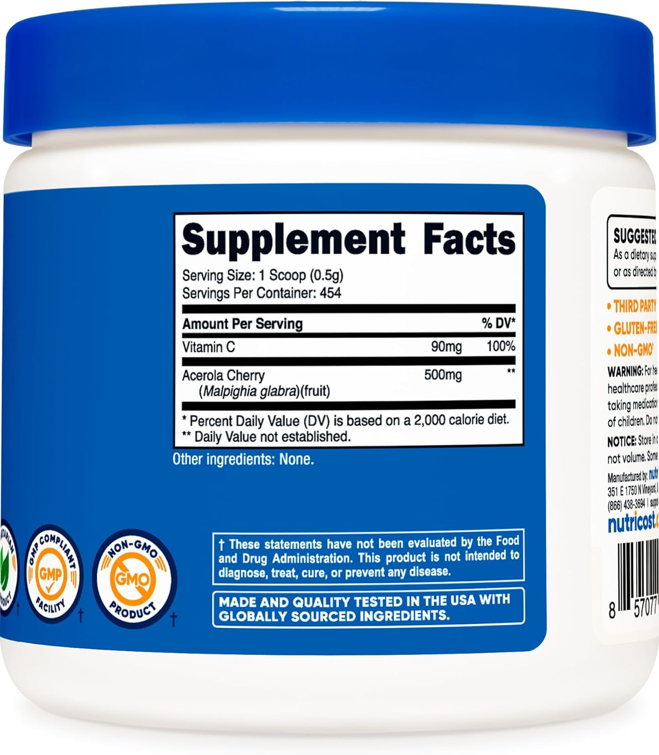 Nutricost Natural Vitamin C - Acerola Cherry Powder 0.5 LB - Gluten Free & Non-GMO : Health & Household