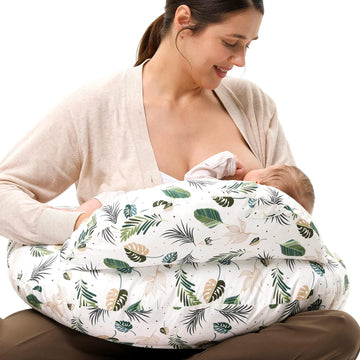 Momcozy Original Nursing Pillow For Breastfeeding, Plus Size Breastfeeding Pillows For More Support, With Adjustable Waist Strap And Removable Cotton Cover, Spring Leaves