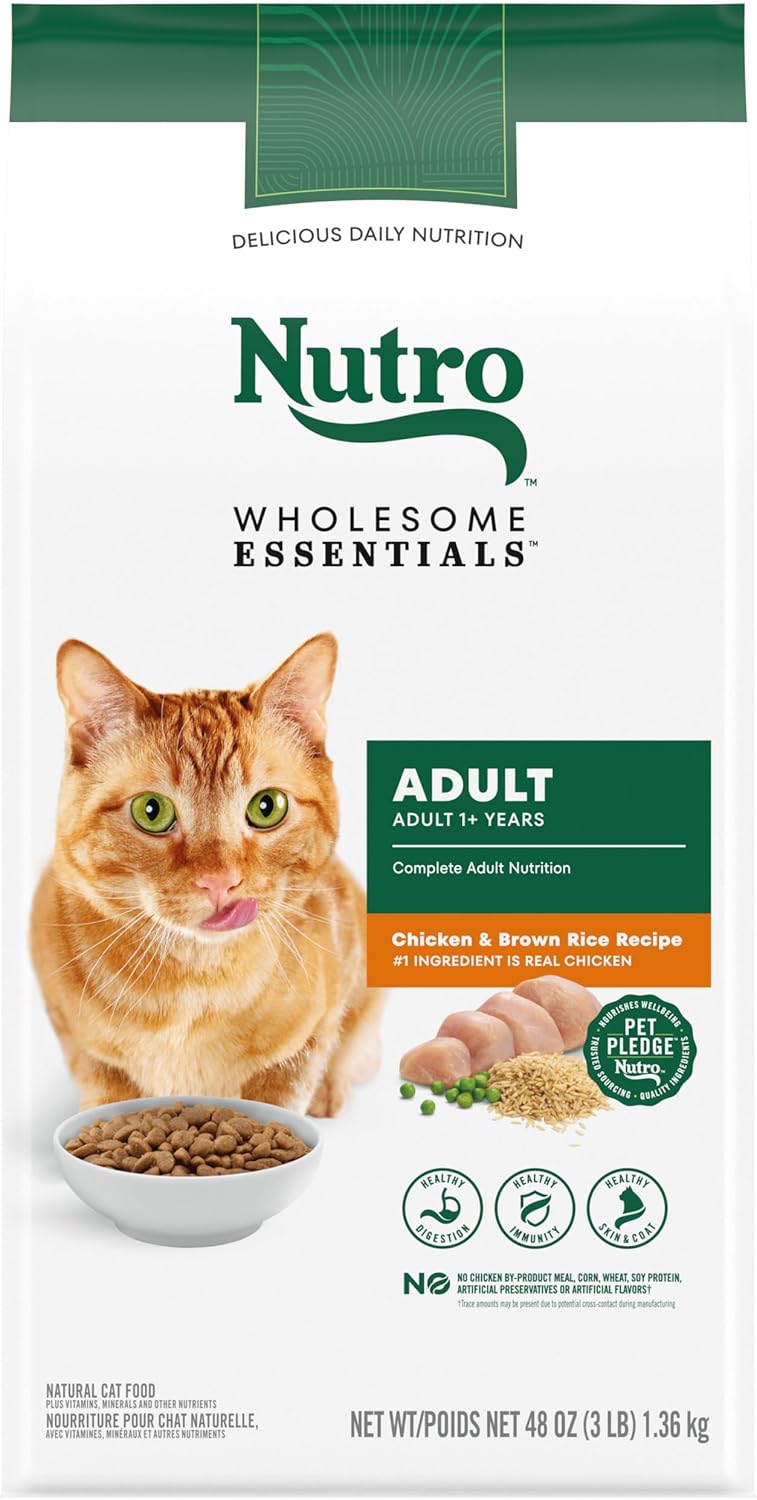 Nutro Wholesome Essentials Adult Dry Cat Food, Chicken & Brown Rice Recipe, 3 Lbs