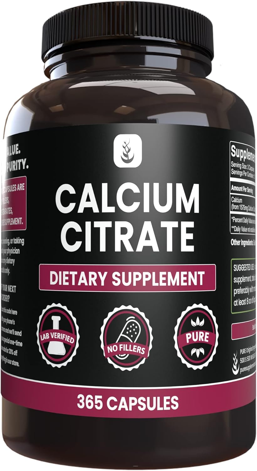 Pure Original Ingredients Calcium Citrate (365 Capsules), No Magnesium Or Rice Fillers, Always Pure, Lab Verified