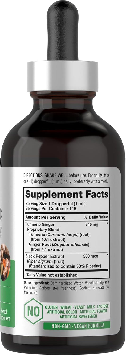 Horbäach Turmeric And Ginger Supplement 4 Fl Oz | With Black Pepper | Herbal Liquid Extract | Vegan, Non-Gmo, Gluten Free