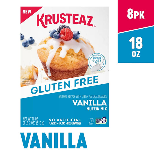 Krusteaz Gluten Free Vanilla Muffin Mix, Includes a Sweet Glaze for Topping, Gluten Free Baking Mix, 18-ounce Boxes (Pack of 8)