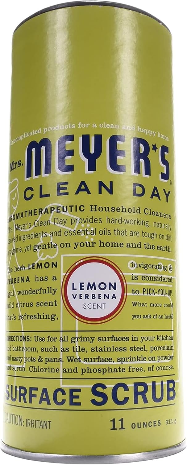 Mrs. Meyer'S Clean Day Multi-Surface Scrub, Non-Scratch Powder Cleaner, Removes Grime On Kitchen And Bathroom Surfaces, Lemon Verbena, 11 Oz