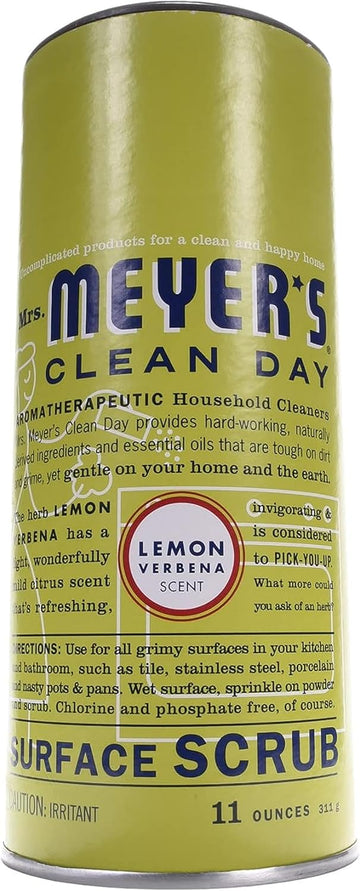 Mrs. Meyer'S Clean Day Multi-Surface Scrub, Non-Scratch Powder Cleaner, Removes Grime On Kitchen And Bathroom Surfaces, Lemon Verbena, 11 Oz