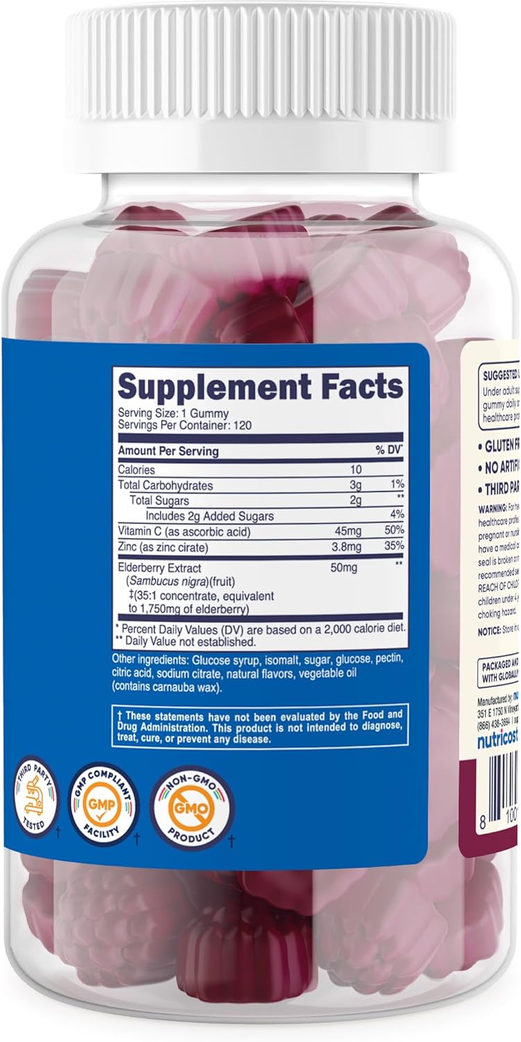 Nutricost Kids Elderberry Gummies (50mg) with Zinc & Vitamin C 120 Gummies - Gluten Free, No Corn Syrup : Health & Household