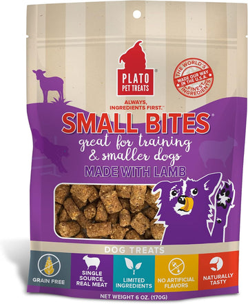 Plato Pet Treats Air Dried Small Bites Dog Treats, Natural Bite Sized Real Meat & Lamb, Grain Free & High Protein, Made In The Usa, 6Oz