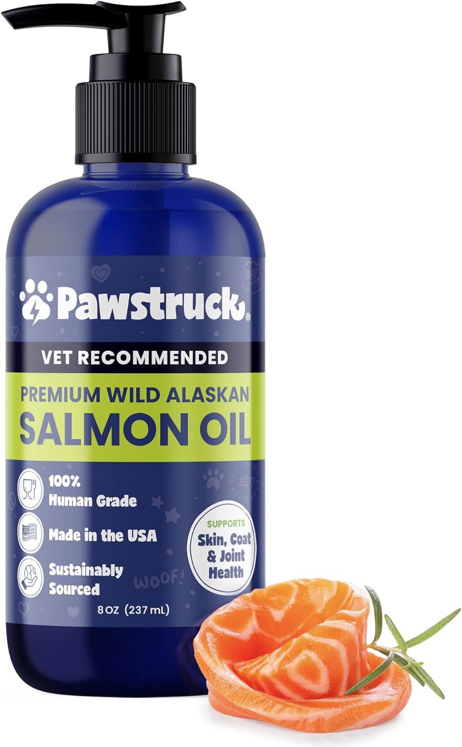 Pure Human-Grade Wild Alaskan Salmon Oil for Dogs & Cats - Vet Recommended Omega 3 & 6 Extra Strength Supplement Food Topper with EPA DHA Fatty Acids for Skin, Coat, Joint, and Immune Support