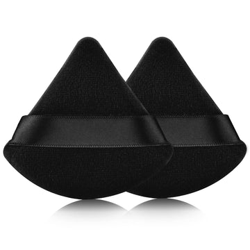 2 Pcs Evaouxiu Triangle Powder Puff For Face Powder, Soft Plush Setting Powder Puff, Velour Cosmetic Foundation Blender Sponge Beauty Makeup Tools (Pink&Nude)
