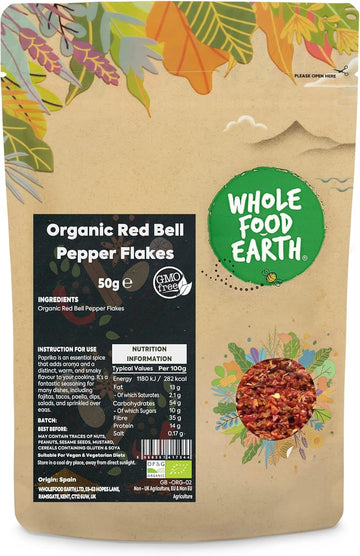 Wholefood Earth Organic Red Bell Pepper Flakes 50 G | Gmo Free | Certified Organic