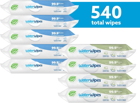 Waterwipes Bundle, Original 300 Count (5 Packs) & Textured Clean Wipes 240 Count (4 Packs), Plastic-Free, 99.9% Water Based Wipes, Unscented, Hypoallergenic For Sensitive Skin, Packaging May Vary