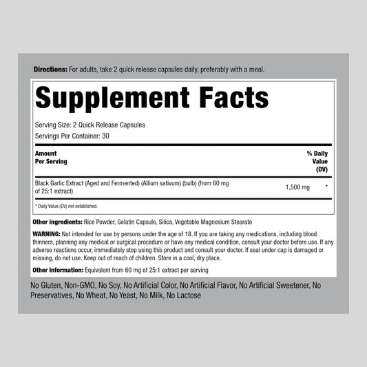 Piping Rock Black Garlic Supplement 1500Mg | 60 Capsules | Aged And Fermented | Non-Gmo, Gluten Free