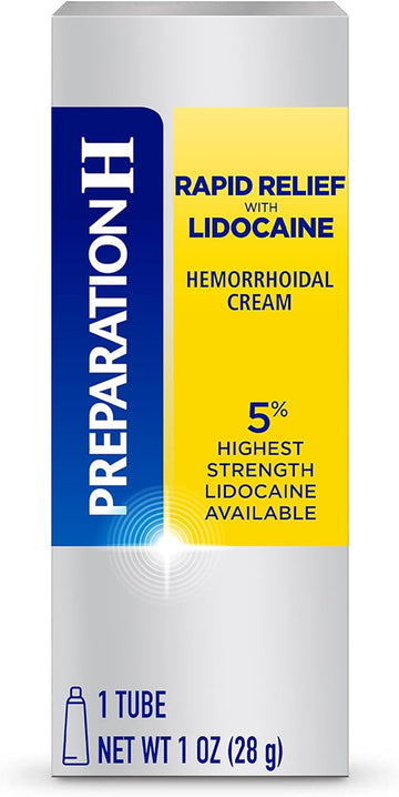 Preparation H Rapid Relief Hemorrhoid Cream with Lidocaine, Numbing Relief for Swelling, Pain, Burning and Itching - 1 Oz Tube