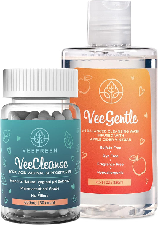 VeeFresh - VeePower Vaginal Health Bundle - Control and Prevent Vaginal Odor - Includes VeeGentle Feminine Wash for Vaginal pH Balance, VeeCleanse Boric Acid Vaginal Suppository : Health & Household