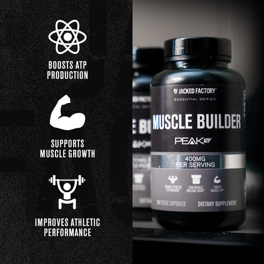 Jacked Factory Essentials Muscle Builder - Daily Muscle Builder For Men With Peak Atp To Support Lean Muscle Gain, Enhance Athletic Performance, & Fortify Atp Levels For Muscle Growth - 30 Capsules