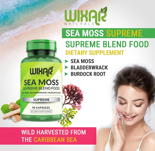 Organic Sea Moss Capsules - Bladderwrack With Burdock Root Capsules - Irish Seamoss Pills - Stronger Than Sea Moss Gel - Dr Sebi Inspired - Raw Sea Moss Powder - Irish Moss (90 Caps)