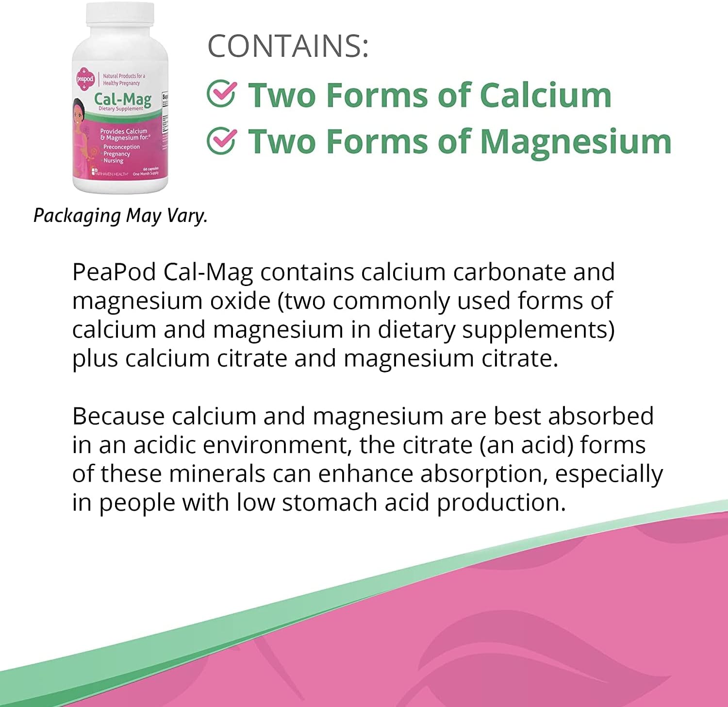 Fairhaven Health Peapod Cal-Mag | Pregnancy & Lactation Supplement | Contains Calcium, Magnesium, & Vitamin D3 for Pregnancy, Baby and Female Health | Gluten & Dairy Free | 1 Month Supply : Health & Household
