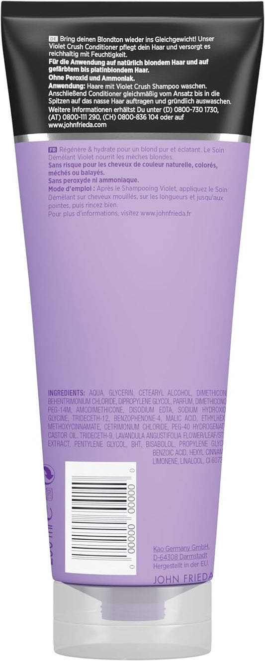 John Frieda Violet Crush For Blondes Toning Conditioner For Blonde Hair, Purple Conditioner For Blondes 250 Ml