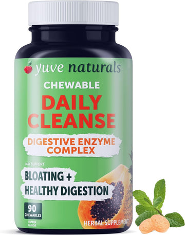 Yuve Natural Papaya Digestive Enzymes - Sugar-Free Chewable Candies - Promotes Better Digestion - Constipation & Bloating Aid, Detox, Leaky Gut Repair & Gas Relief - Vegan, Non-GMO, Gluten-Free - 90ct