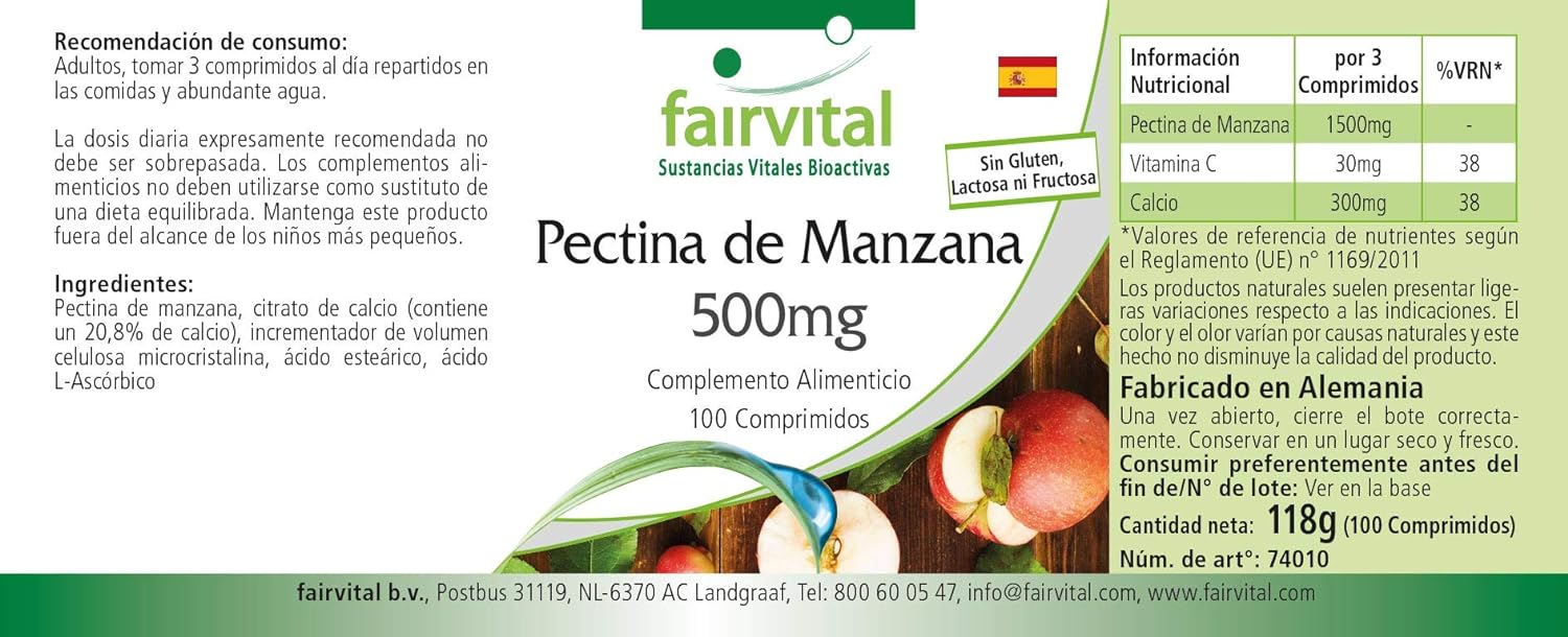 Fairvital | Apple Pectin 500mg - 100 tablets - with Calcium & Vitamin C : Amazon.co.uk: Health & Personal Care