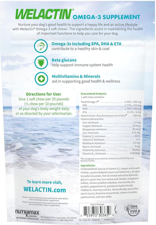 Nutramax Welactin Daily Omega-3 Supplement For Dogs, Skin & Coat Health Plus Overall Health, 60 Soft Chews
