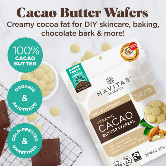 Navitas Organics Cacao Butter Wafers, 8Oz — Organic, Non-Gmo, Fairtrade, Gluten-Free