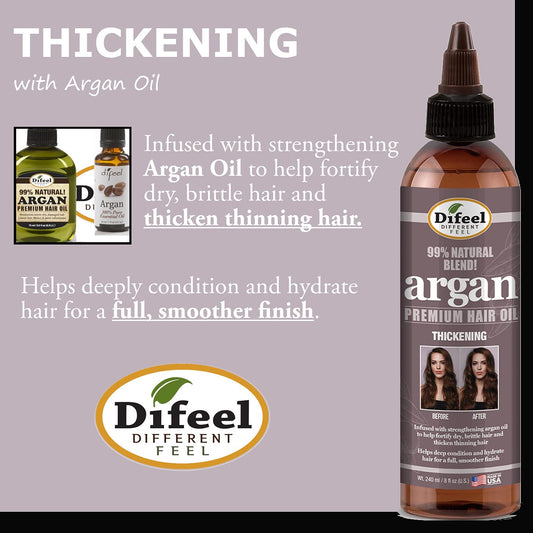 Difeel 99% Premium Natural Hair Oil Blend- Thickening With Argan Oil 8 Oz