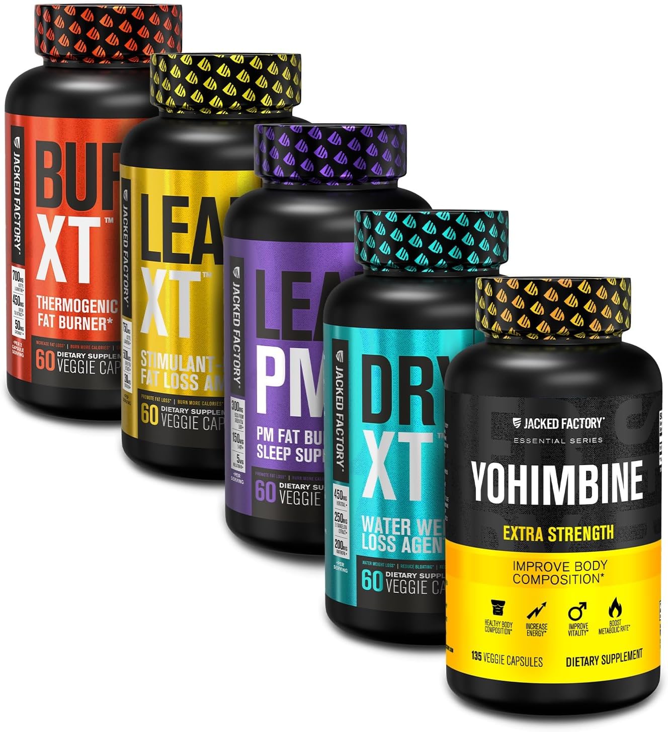 Jacked Factory Thermogenic Fat Burner Weight Loss Supplement: Burn-Xt Thermogenic And Lean Pm Nighttime Fat Burner | Sleep Aid, Lean-Xt Caffeine Free Fat Burner, Yohimbine Capsules, Dry Xt Diuretic